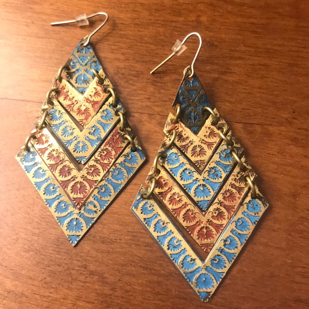 Cool Red and Blue Dangle Boho Earringns